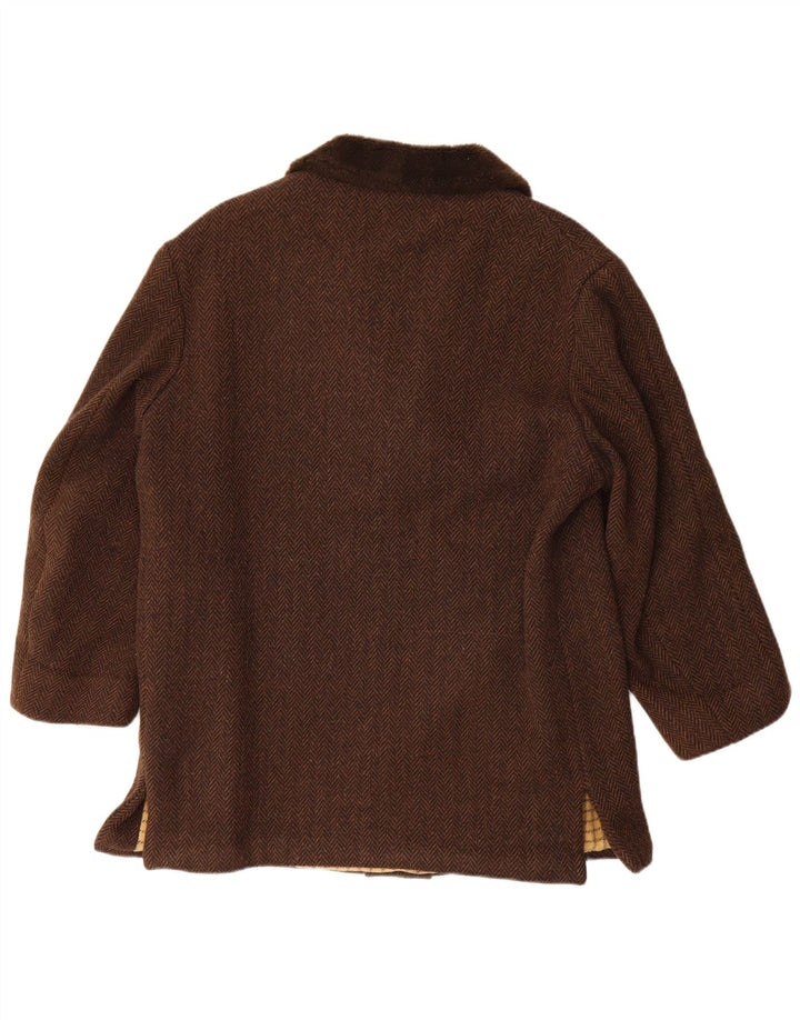 Vintage Mens 3/4 Sleeve Overcoat UK 40 Large Brown Herringbone