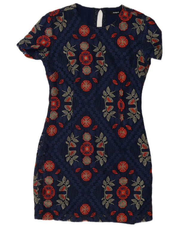 Desigual Womens Lace Bodycon Dress EU 38 Medium Navy Blue Floral Polyester