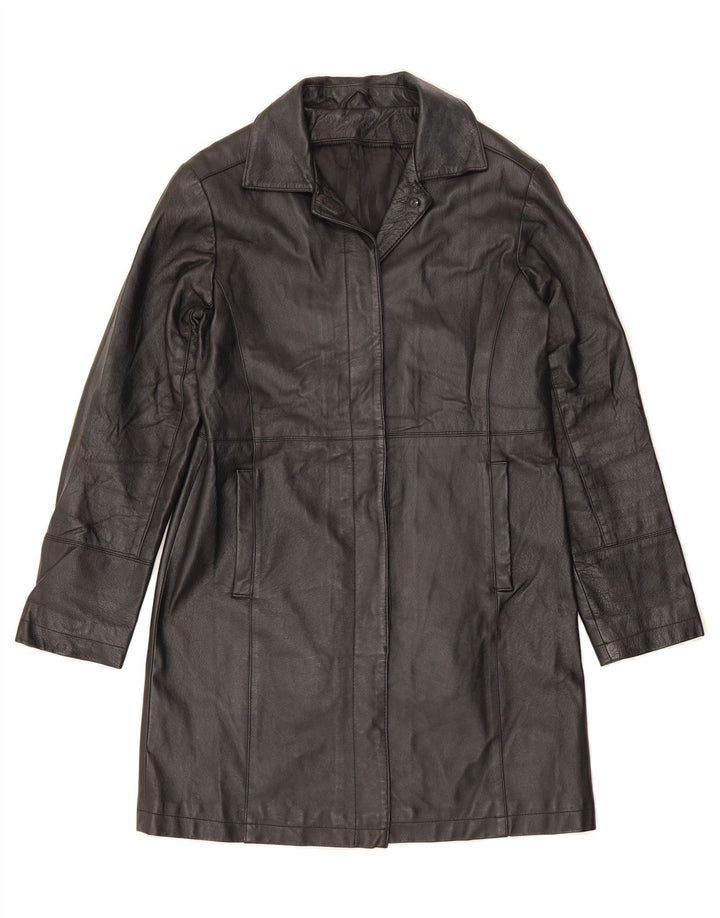 VINTAGE Womens Leather Coat UK 14 Medium Black Leather Vintage Vintage and Second-Hand Vintage from Messina Hembry 