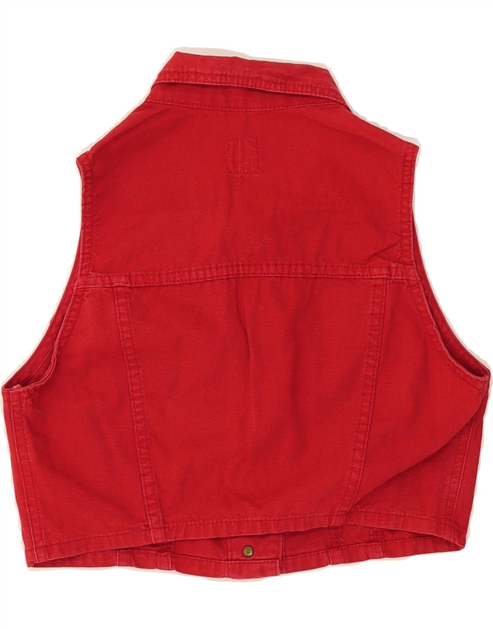 BENETTON Womens Crop Denim Gilet IT 42 Medium Red Cotton Vintage Benetton and Second-Hand Benetton from Messina Hembry 