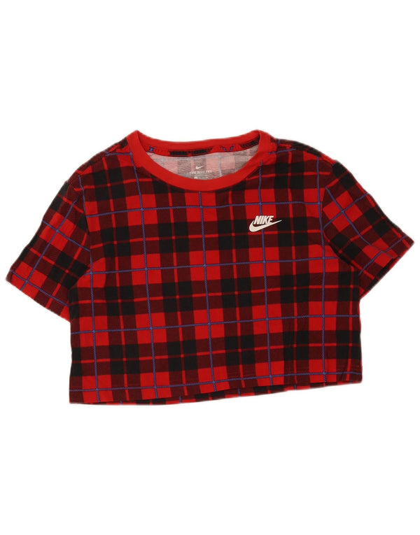 Nike Womens Crop T-Shirt Top UK 6 XS Red Check Cotton