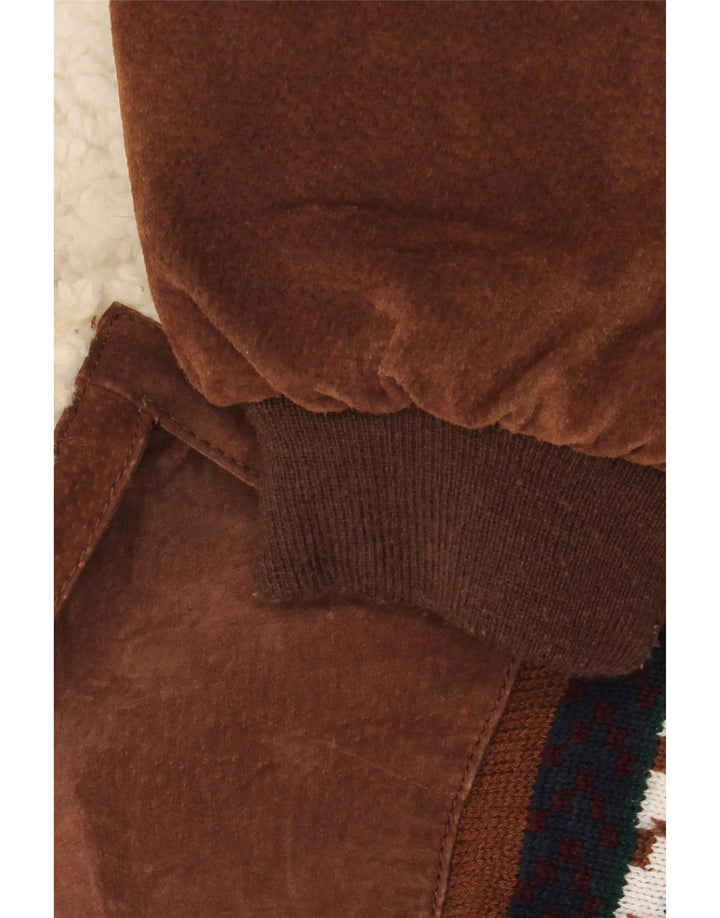 Vintage Mens Sherpa Loose Fit Jacket UK 44 2XL Brown Geometric Leather