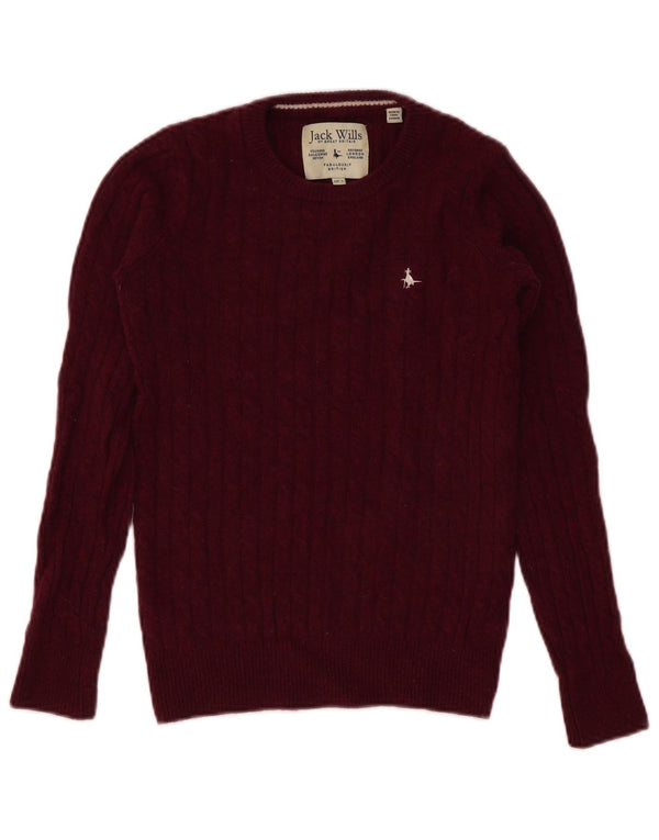 Jack Wills Womens Crew Neck Jumper Sweater UK 6 XS Burgundy Merino Wool