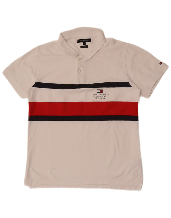 Tommy Hilfiger Mens Slim Fit Polo Shirt Large White Colourblock Cotton