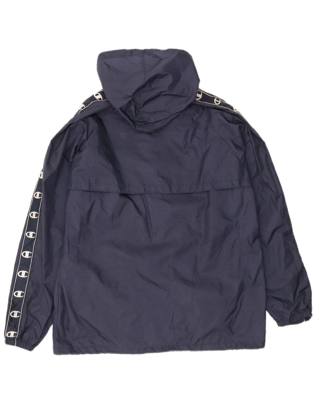 Champion Mens Graphic Hooded Rain Jacket UK 38 Medium Navy Blue Polyamide