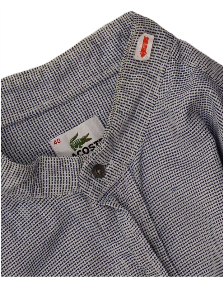 Lacoste Mens Checked  Shirt Size 40 Medium Blue Houndstooth Cotton Classic