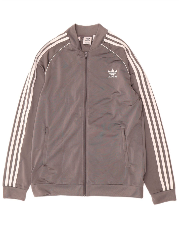 Adidas Boys Tracksuit Top Jacket 15-16 Years Grey Polyester