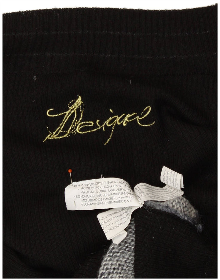 DESIGUAL Womens Boat Neck Jumper Sweater UK 12 Medium Black Colourful