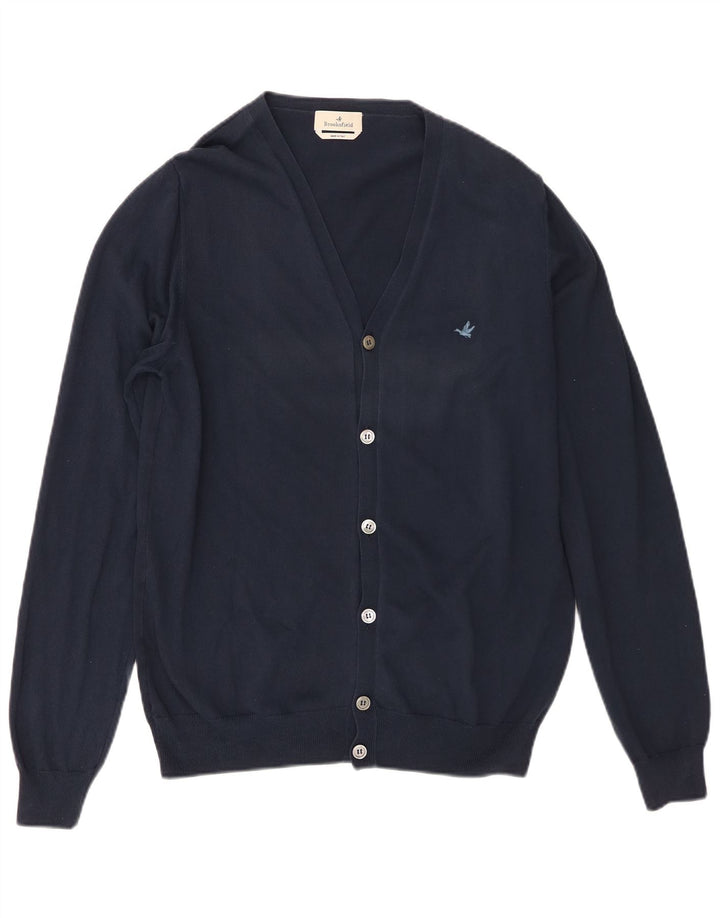 Brooksfield Mens Cardigan Sweater IT 50 Medium Navy Blue Cotton