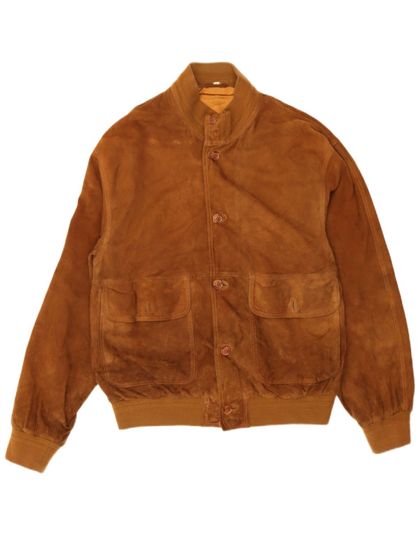 Vintage Mens Suede Bomber Jacket UK 40 Large Brown Leather