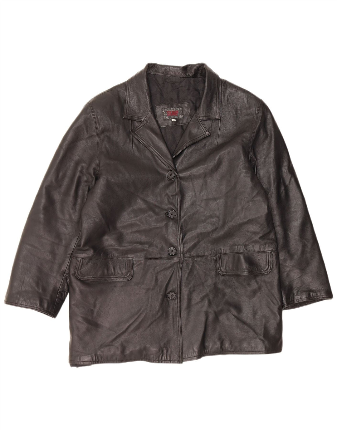 VINTAGE Womens Leather Coat IT 48 XL Black Leather