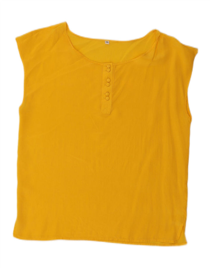 VINTAGE Womens Sleeveless Blouse Top UK 18 XL Yellow Silk
