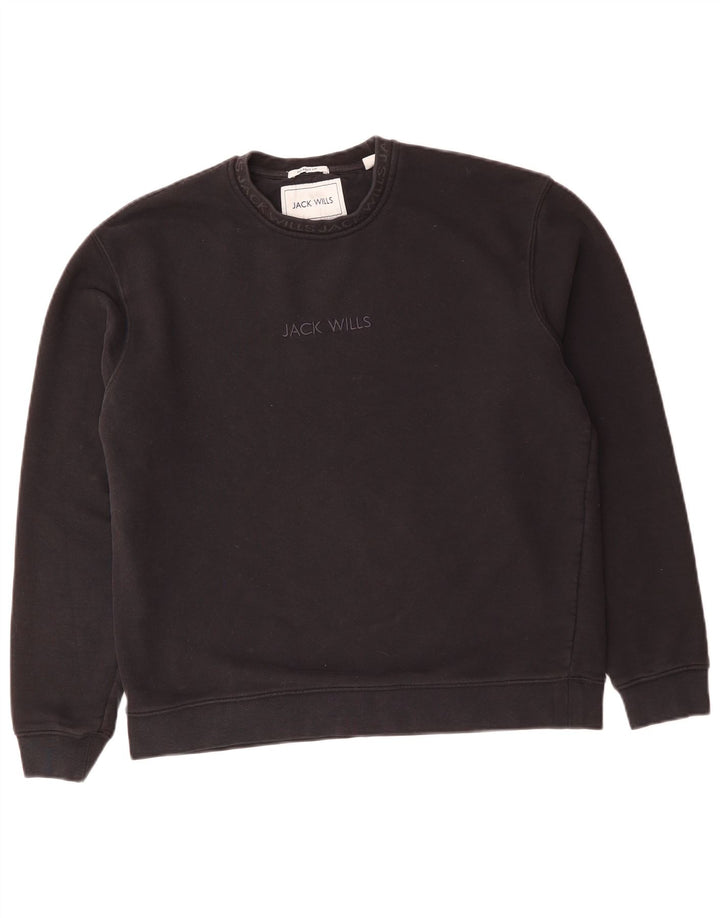 JACK WILLS Mens Relaxed Fit Sweatshirt Jumper Medium Black Cotton