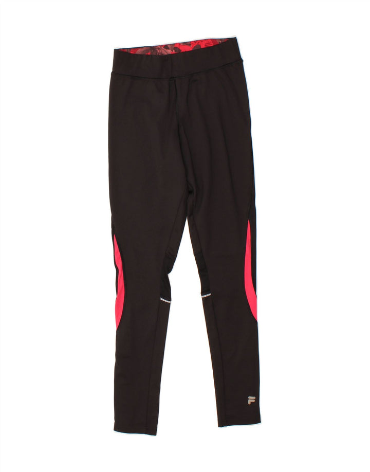 FILA Womens Leggings UK 10 Small Black Colourblock Polyester Vintage Fila and Second-Hand Fila from Messina Hembry 