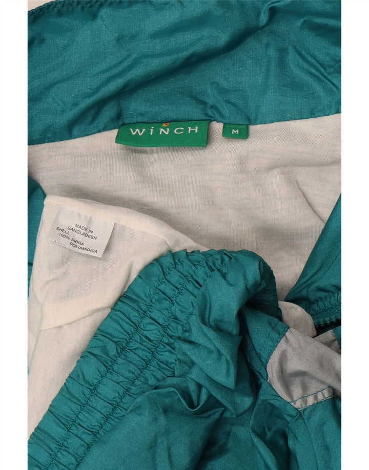Vintage Mens Tracksuit Top Jacket Medium Green Colourblock Polyamide