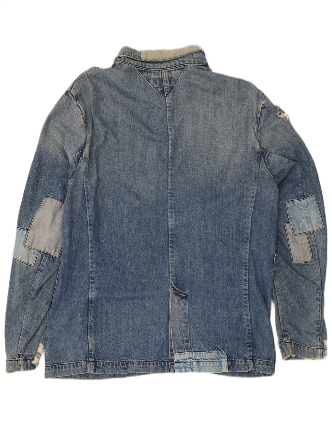 Tommy Hilfiger Womens Distressed Denim Jacket UK 18 XL Blue Patchwork