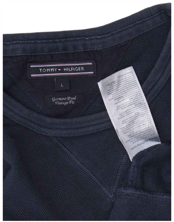 TOMMY HILFIGER Mens Vintage Fit Sweatshirt Jumper Large Navy Blue Cotton