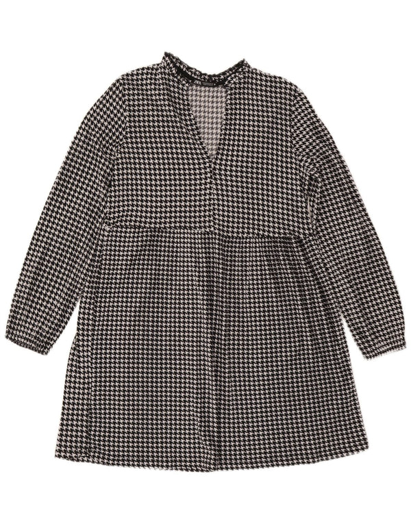 Zara Womens Long Sleeve A-Line Dress UK 14 Medium Black Houndstooth