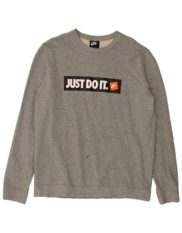 Nike Mens Graphic Sweatshirt Jumper Large Grey Flecked Cotton