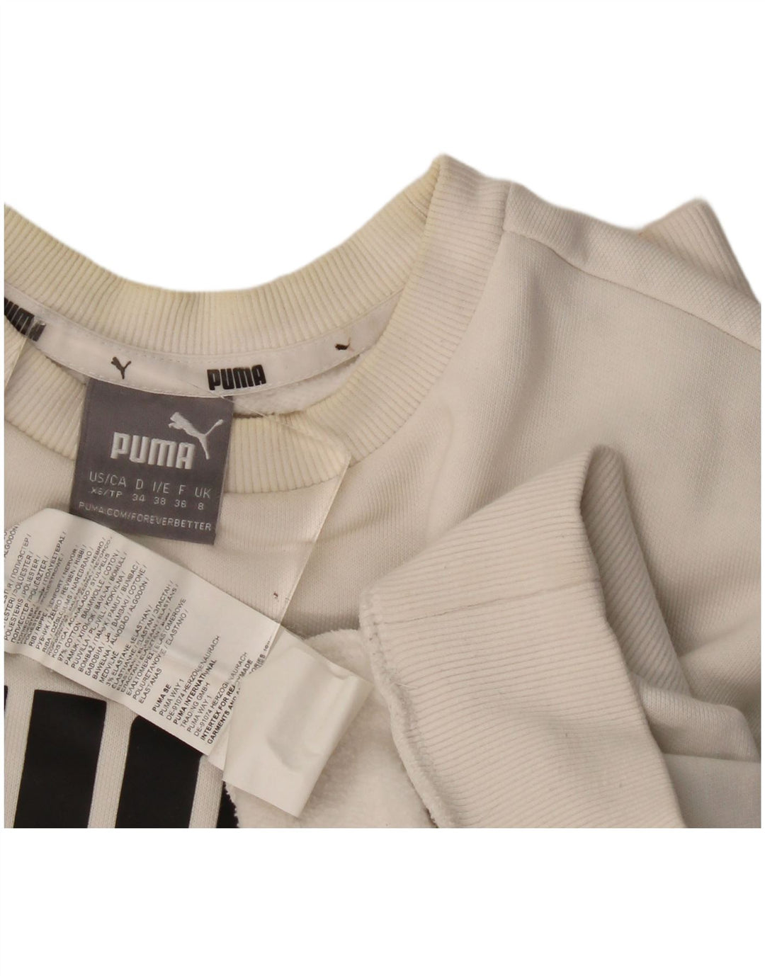 Puma Womens Graphic Oversized Sweatshirt Jumper UK 8 Small  White Cotton