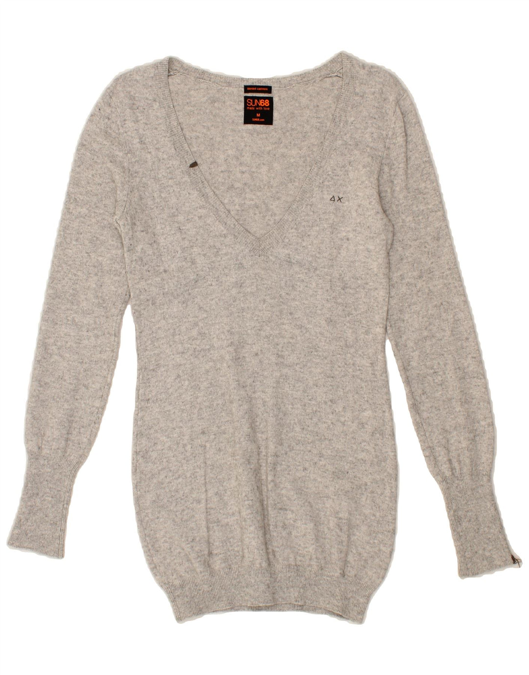 SUN68 Womens V-Neck Jumper Sweater UK 12  Medium Grey Cotton Vintage Sun68 and Second-Hand Sun68 from Messina Hembry 