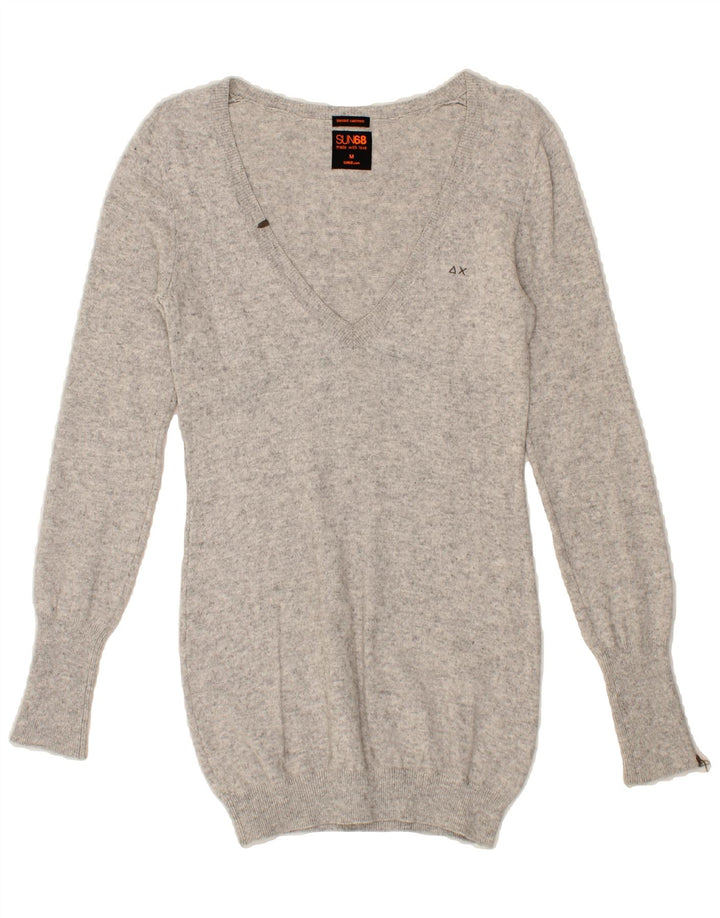 SUN68 Womens V-Neck Jumper Sweater UK 12  Medium Grey Cotton Vintage Sun68 and Second-Hand Sun68 from Messina Hembry 