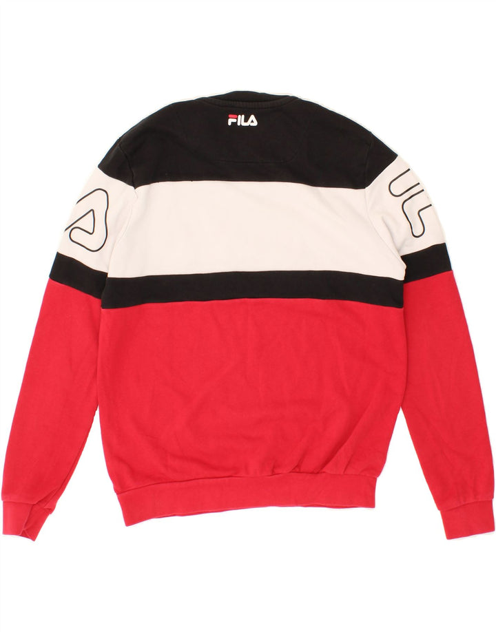 FILA Mens Graphic Sweatshirt Jumper Small Multicoloured Colourblock Cotton Vintage Fila and Second-Hand Fila from Messina Hembry 