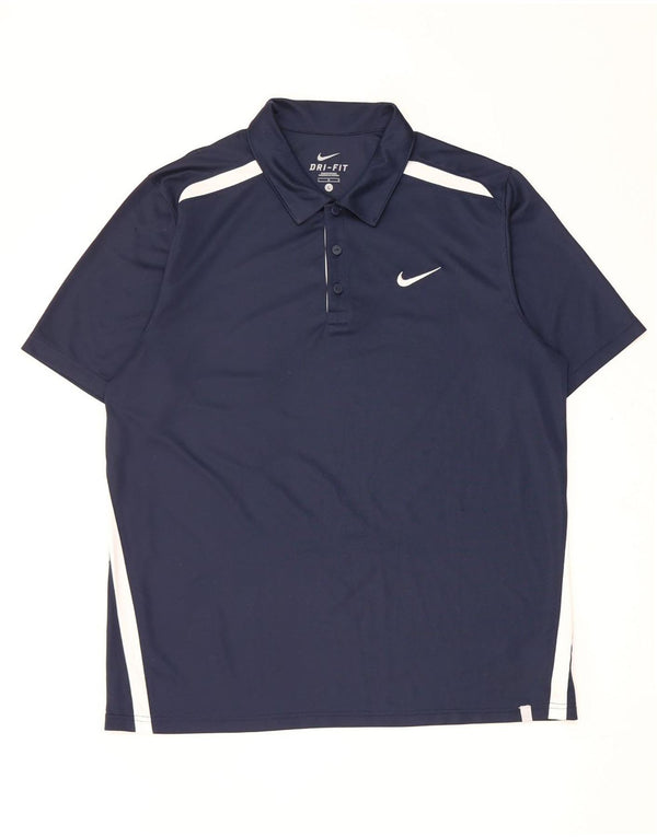 Nike Mens Dri Fit Polo Shirt Large Navy Blue Colourblock Polyester