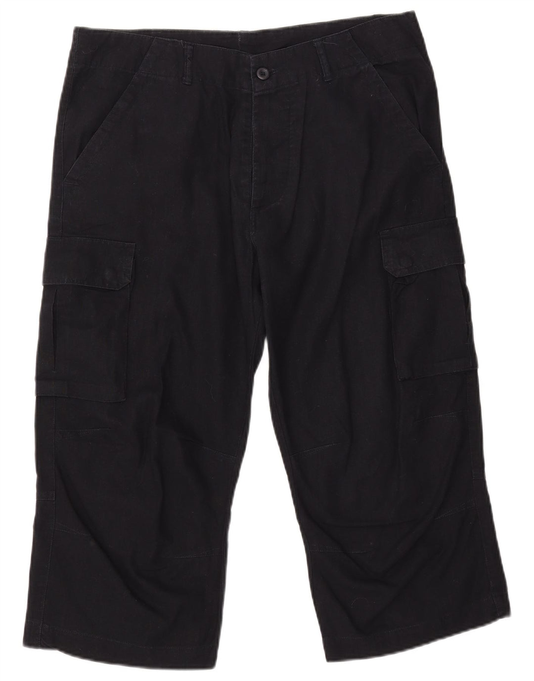 VINTAGE Mens Straight Cargo Capri Trousers W34 L21 Navy Blue