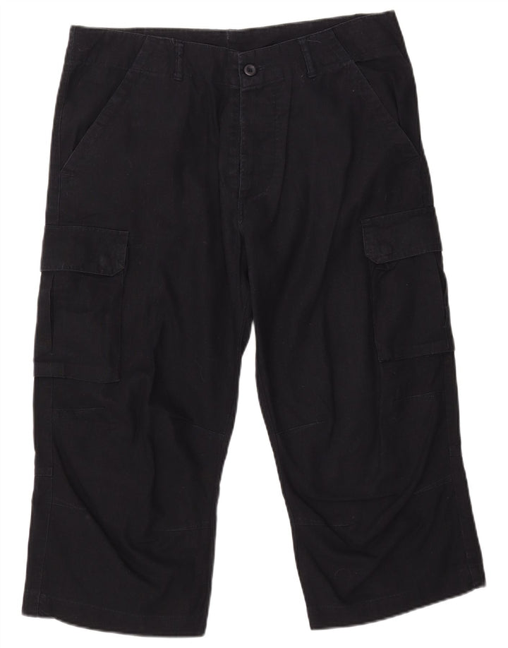 VINTAGE Mens Straight Cargo Capri Trousers W34 L21 Navy Blue
