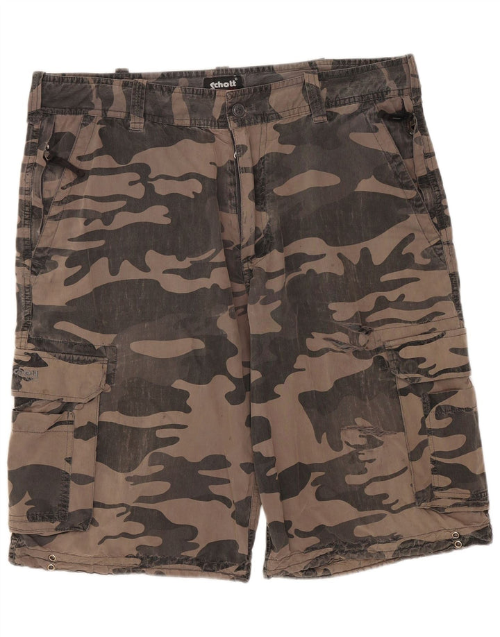 Schott Mens Cargo Shorts W34 Large  Brown Camouflage