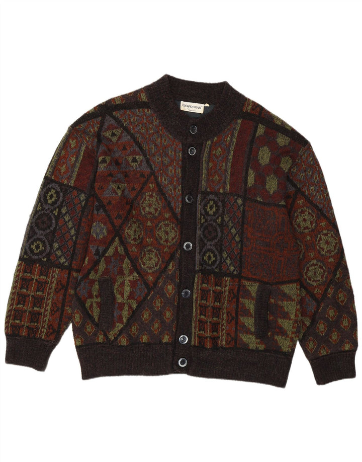LUCIANO CHIARI Mens Cardigan Sweater IT 52 Large Brown Patchwork Wool