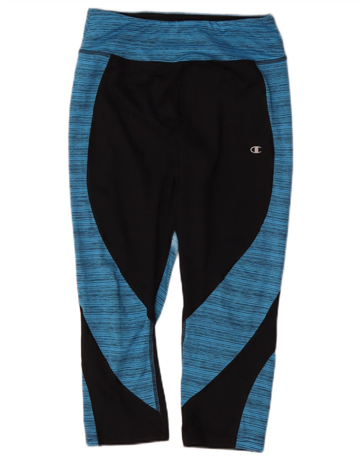 Champion Womens Capri Leggings UK 14 Medium Black Colourblock Polyester