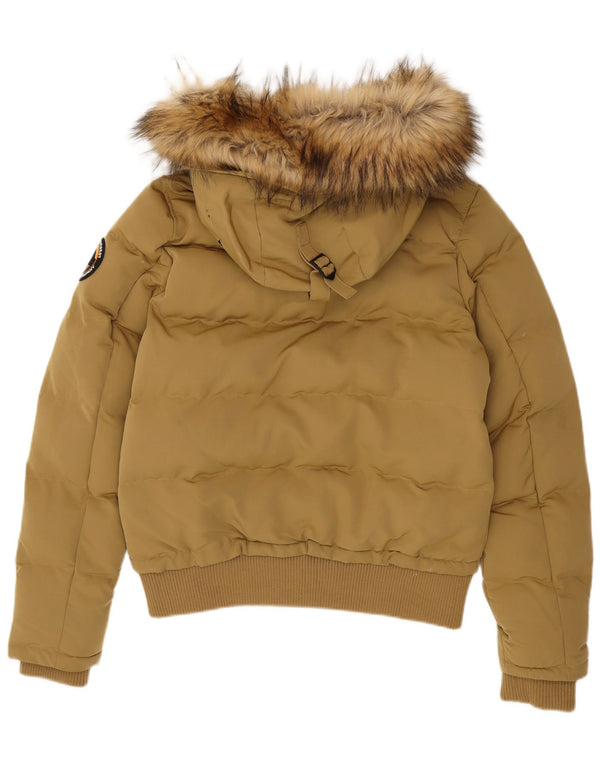 Superdry Womens Hooded Padded Jacket UK 14 Large Beige Polyester