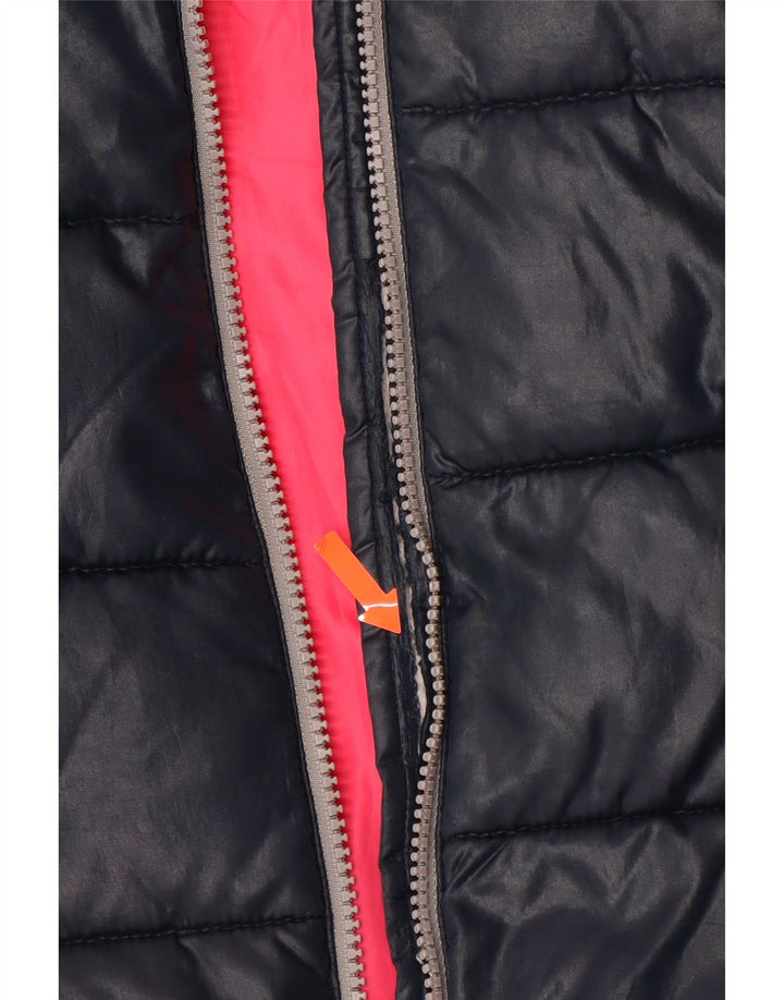 BENETTON Girls Hooded Padded Jacket 4-5 Years XS Navy Blue Polyester