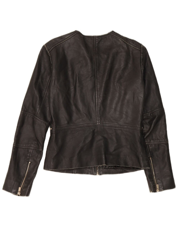 Mango Womens Crop Leather Jacket UK 10 Small Black