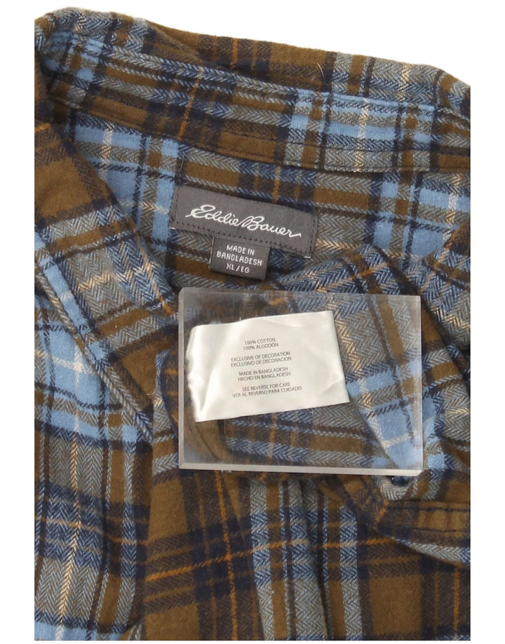EDDIE BAUER Mens Flannel Shirt XL Khaki Check Cotton