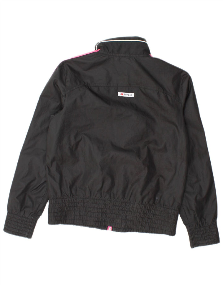 Adidas Girls Graphic Tracksuit Top Jacket 9-10 Years Black Polyester