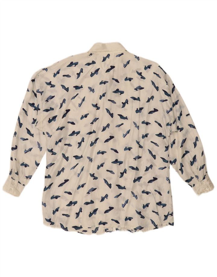 PORTARA Womens Oversized Abstract Pattern Shirt Blouse EU 40 Medium White