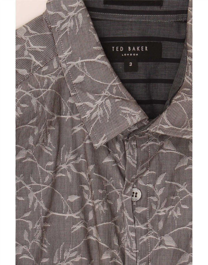 Ted Baker Mens Shirt Size 3 Medium Grey Floral