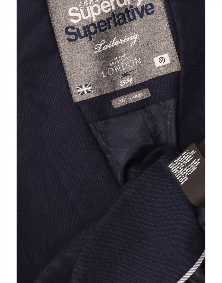 Superdry Womens 1 Button Blazer Jacket UK 16 Large Navy Blue Polyester