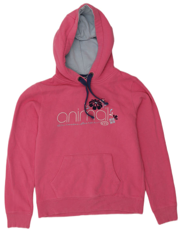 Animal Womens Graphic Hoodie Jumper UK 10 Small Pink Cotton