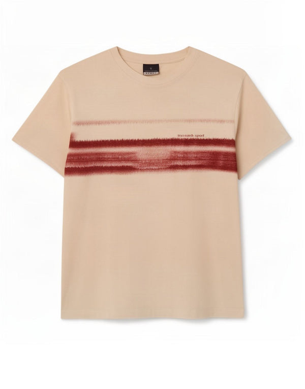 Trussardi Mens Graphic T-Shirt Top Medium White Striped Cotton