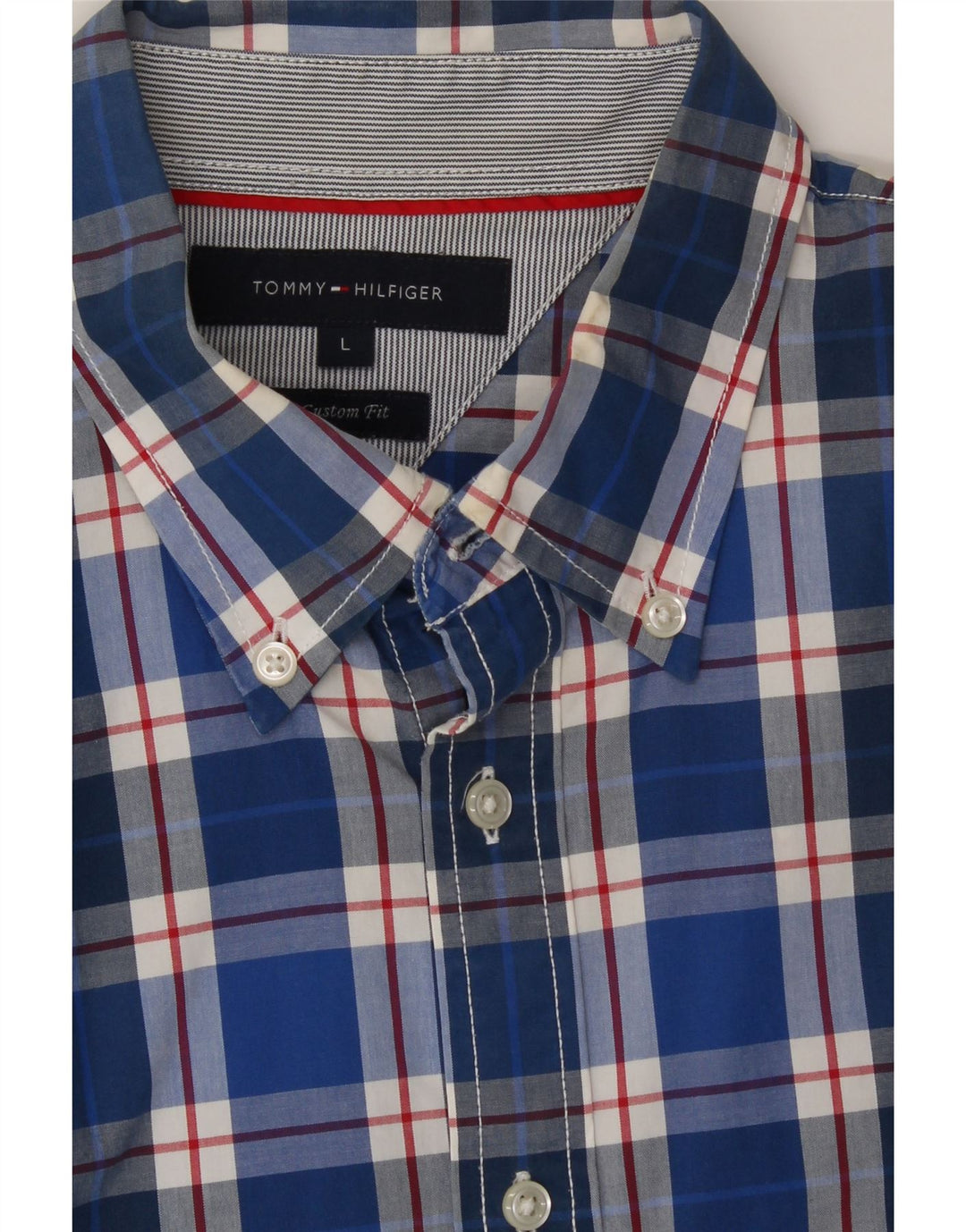 TOMMY HILFIGER Mens Custom Fit Shirt Large Blue Check Cotton Vintage Tommy Hilfiger and Second-Hand Tommy Hilfiger from Messina Hembry 