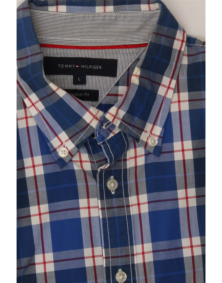 TOMMY HILFIGER Mens Custom Fit Shirt Large Blue Check Cotton Vintage Tommy Hilfiger and Second-Hand Tommy Hilfiger from Messina Hembry 