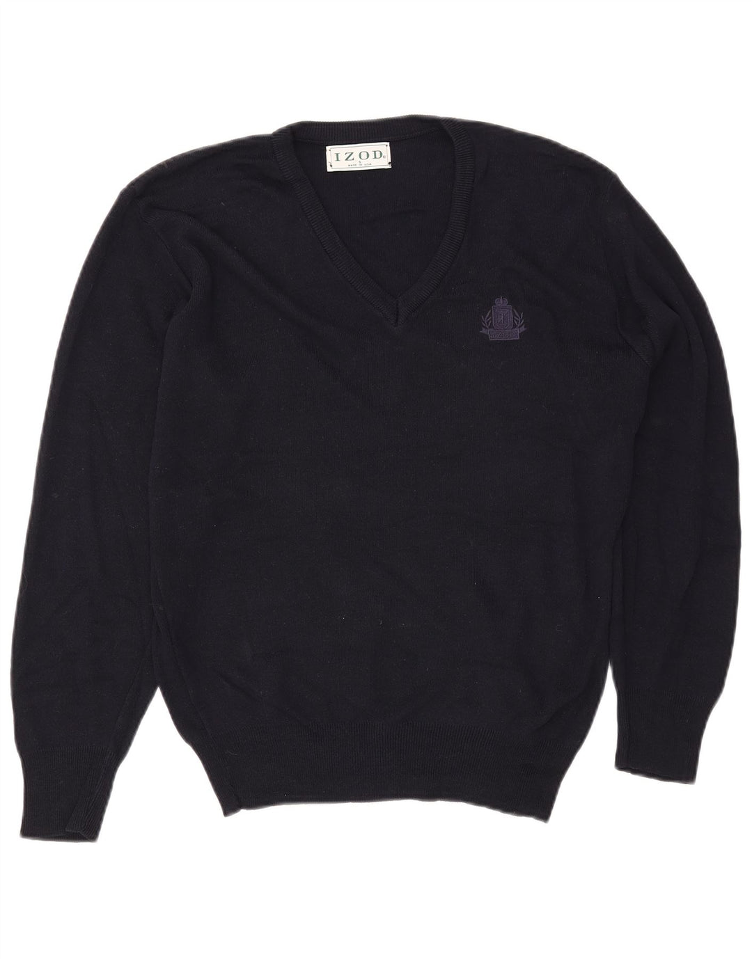 IZOD Mens V-Neck Jumper Sweater Small Navy Blue Acrylic