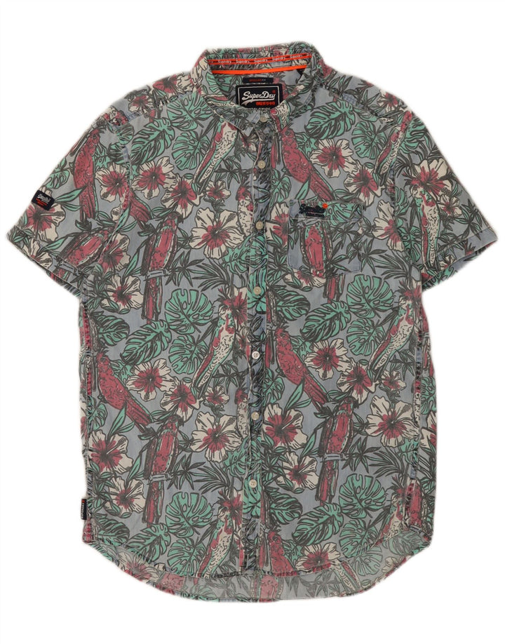 SUPERDRY Mens Short Sleeve Regular Fit Shirt Large Blue Floral Cotton