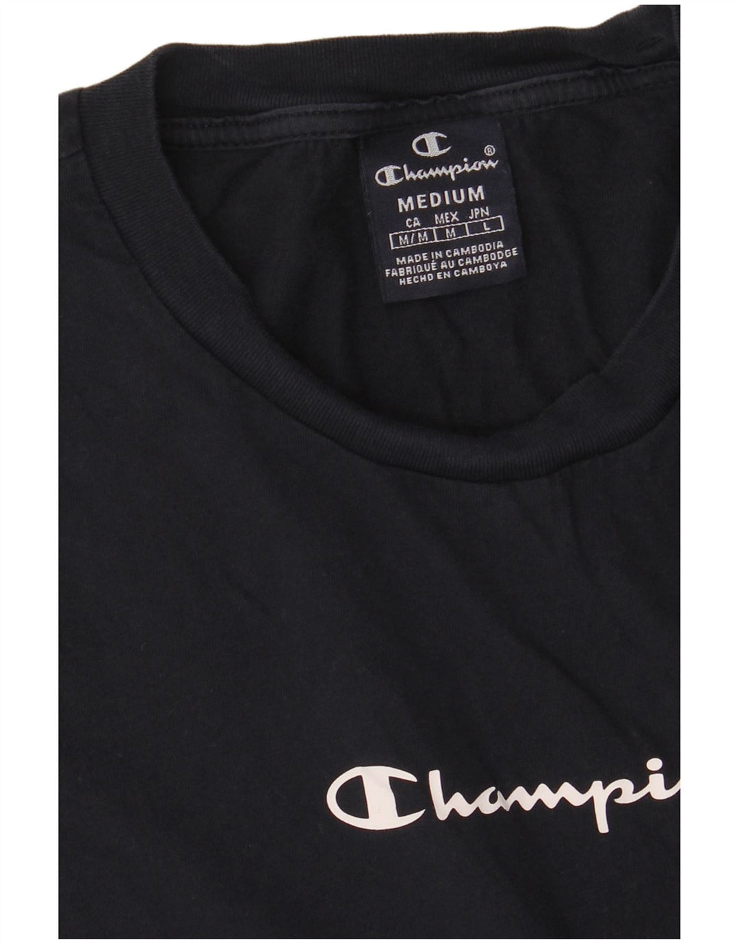 CHAMPION Womens Graphic T-Shirt Top UK 14 Medium Navy Blue Colourblock
