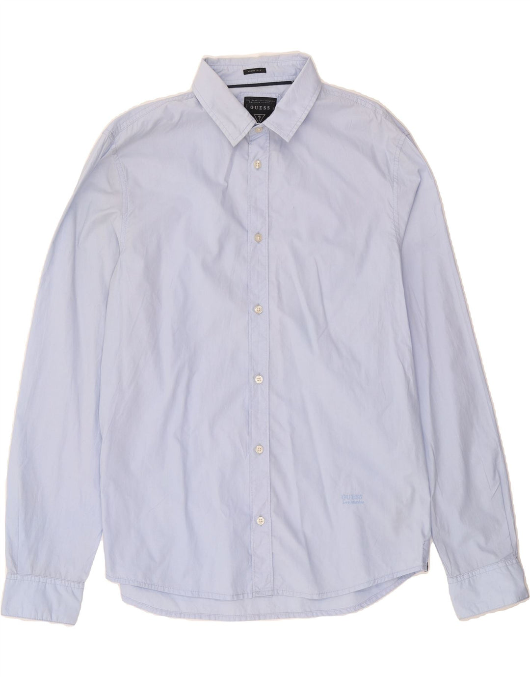 GUESS Mens Slim Fit Shirt UK 40 Medium Blue Cotton Vintage Guess and Second-Hand Guess from Messina Hembry 