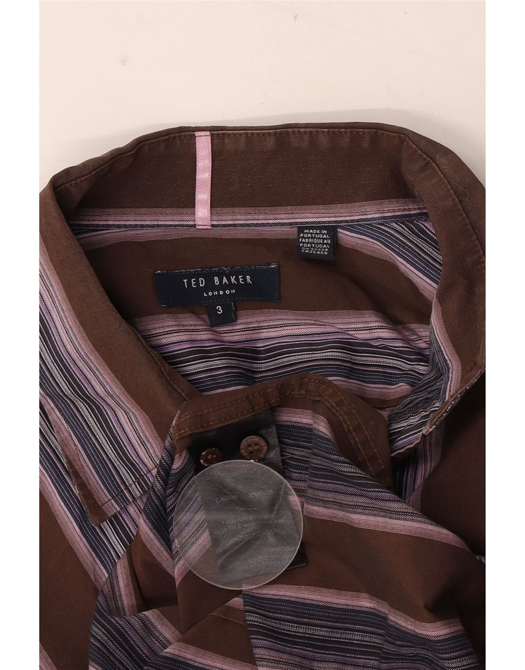 Ted Baker Mens Shirt Size 3 Medium Brown Striped Cotton